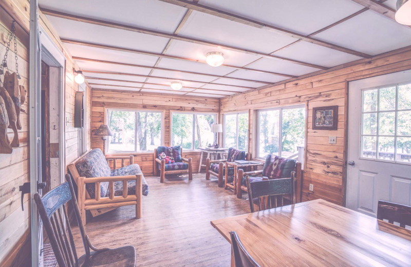 Cabin living room at The Hideaway at Xanadu Island.