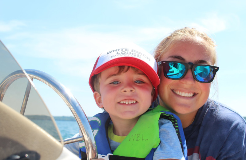 Family boating at White Birch Lodge.