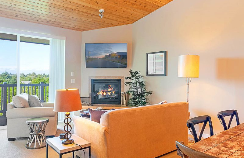 Rental living room at Oyhut Bay Seaside Village.