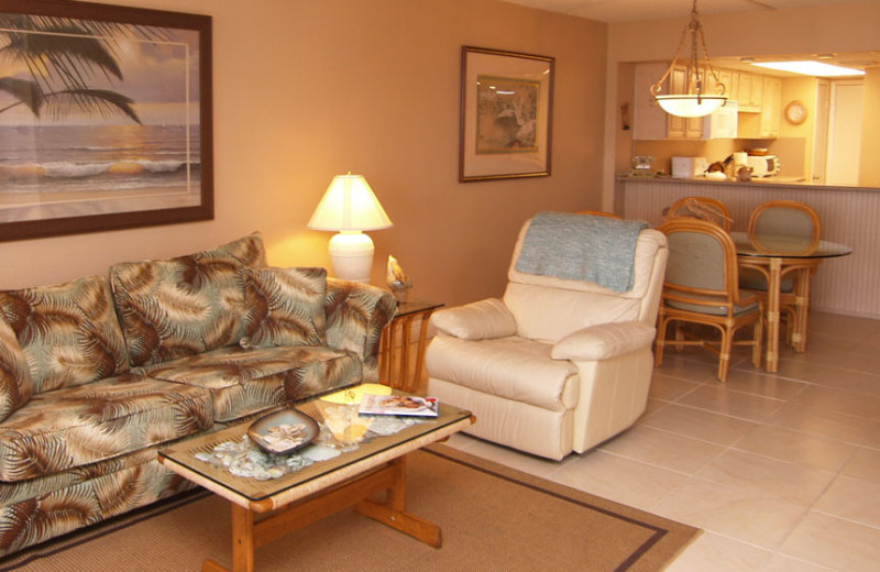 Condo Kitchen and living room at The Dunes Condominiums.