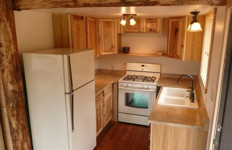 Cabin kitchen at Olympic View Cabins.