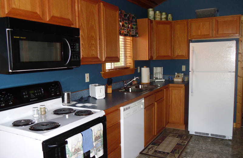 Cabin kitchen at Glaciers' Mountain Resort.