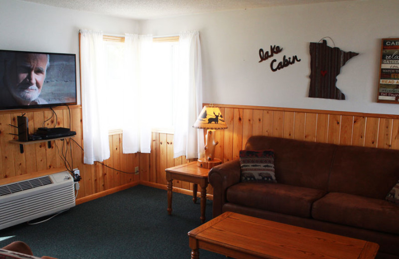 Cabin living room at Auger's Pine View Resort.