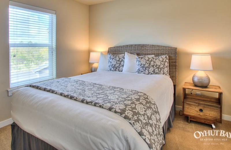 Rental bedroom at Oyhut Bay Seaside Village.
