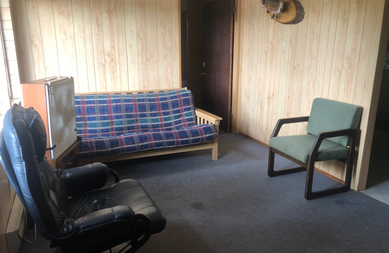 Cabin living room at Dogtooth Lake Resort.