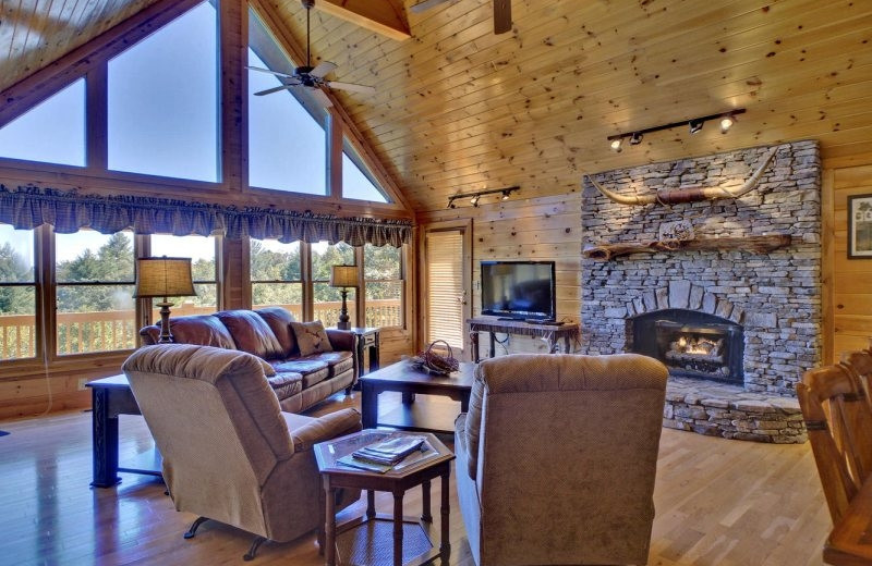 Cabin living room at Southern Comfort Cabin Rentals.