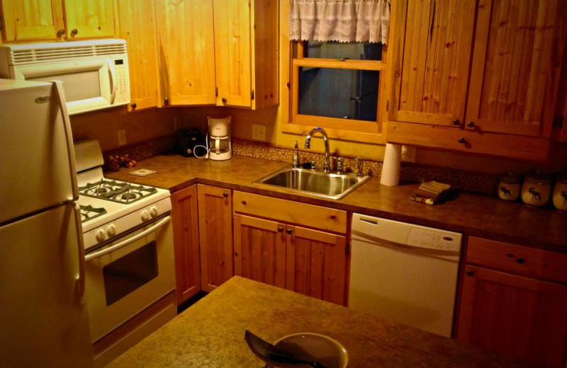 Cabin kitchen at Silver Mountain Resort and Cabins.