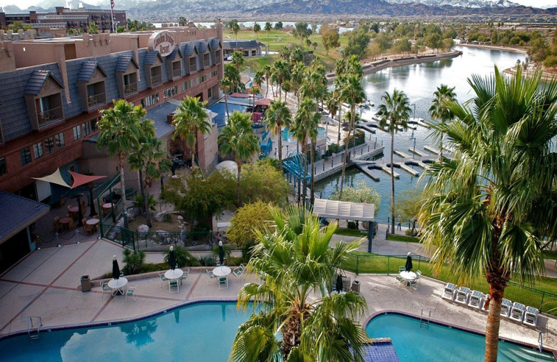 Marina and pool at London Bridge Resort.