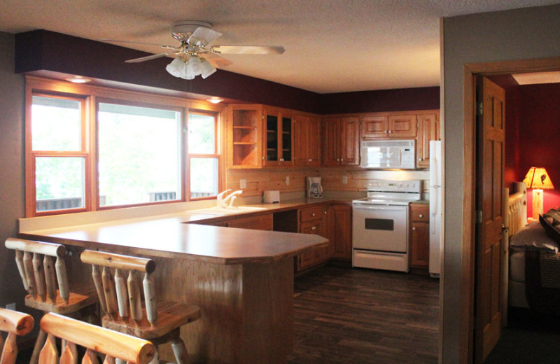 Cabin kitchen at Auger's Pine View Resort.