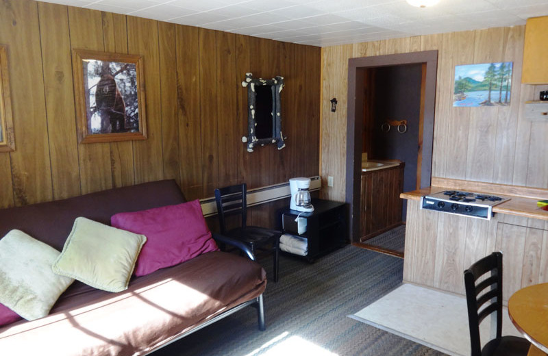 Cabin living room at North Shore Lodge & Resort.