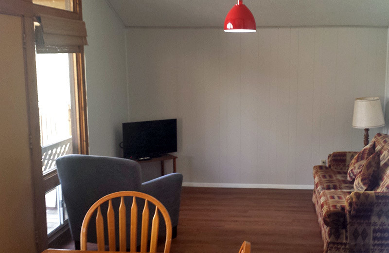 Cabin living room at Golden Arrow Resort.