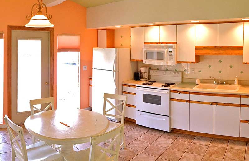 Cabin kitchen at Bass Point Resort.
