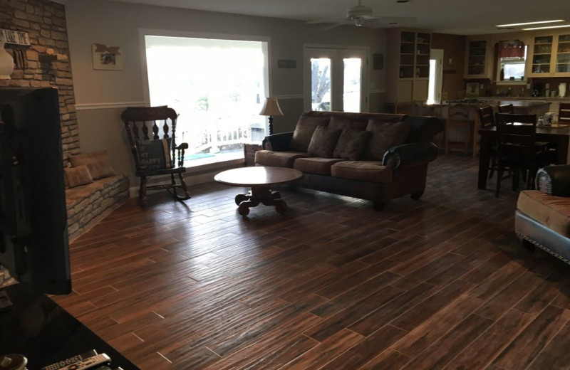 Living room and kitchen at Willows Lake House on Inn's Lake.