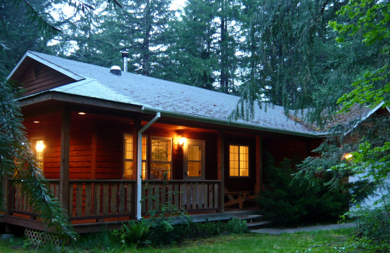 Cabin exterior at Jasmer's Rainier Cabins & Fireplace Rooms.