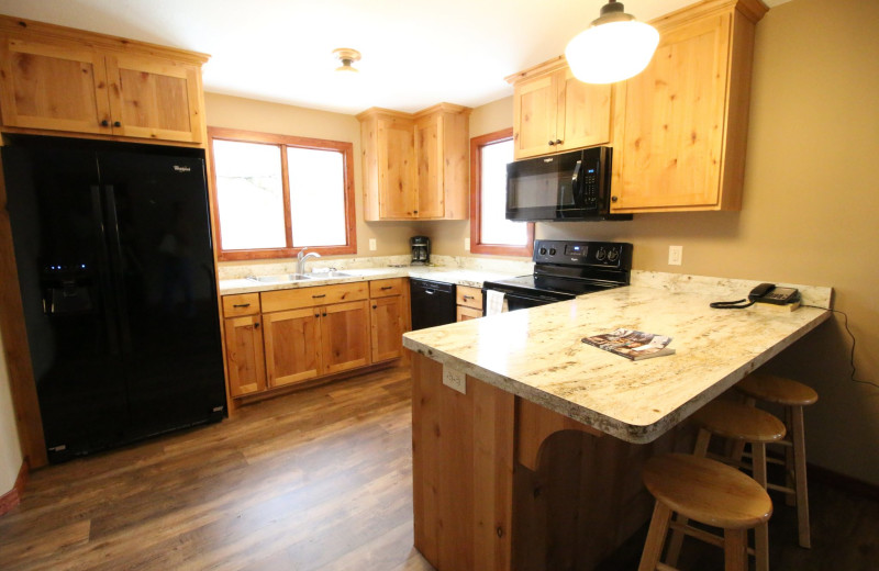 Cabin kitchen at Ruttger's Bay Lake Lodge.