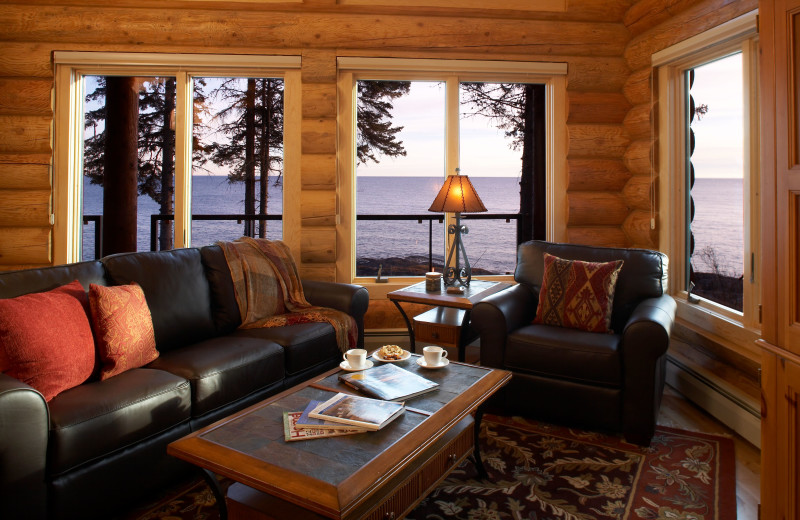 Guest living room at Temperance Landing on Lake Superior.