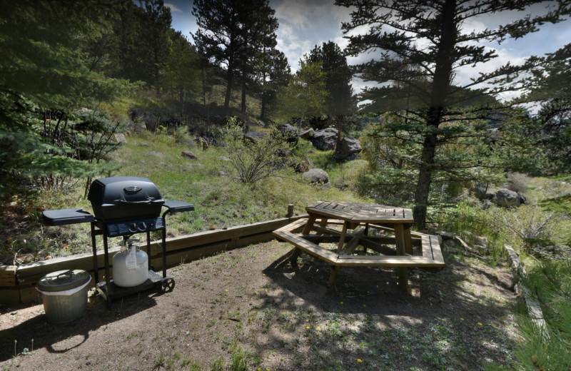 Cabin patio at Workshire Lodge.