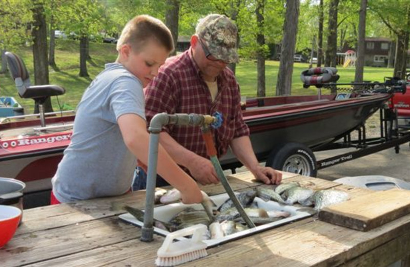 Cleaning fish at Shawnee Bay Resort.