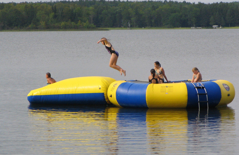 Water trampoline with a launch at Two Inlets Resort.