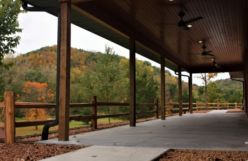 Rustic Hearth Event Center porch at at Cedar Valley Resort.