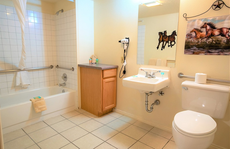 Guest bathroom at Broken Spur Inn & Steakhouse.