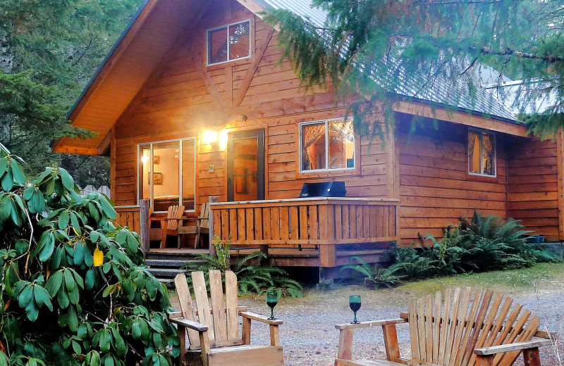 Cabin exterior at Jasmer's Rainier Cabins & Fireplace Rooms.