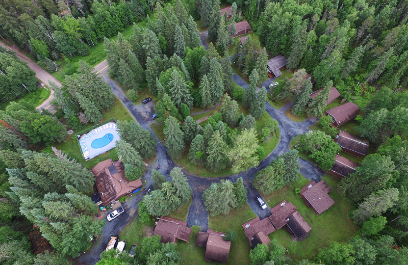 Aerial view of Tallpine Lodges.