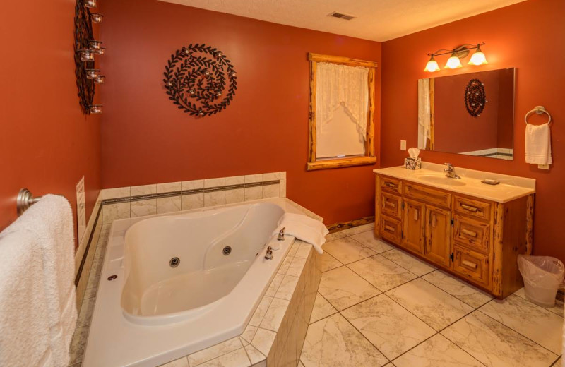Guest bathroom at Sojourner's Lodge & Log Cabin Suites.