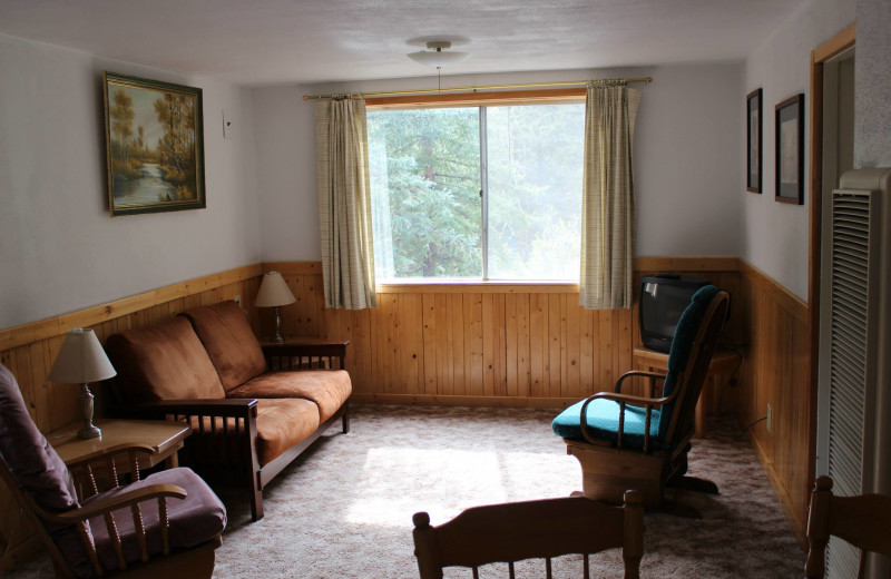 Cabin living room at Workshire Lodge.