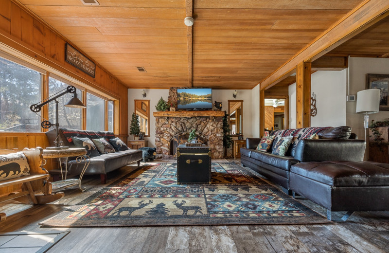 Rental living room at Big Bear Getaway Cabin Rental Company.