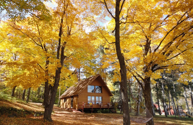 Cabin exterior at Five Lakes Resort.