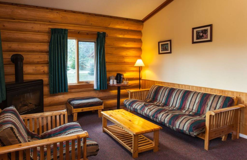 Cabin living room at Glacier House Resort.