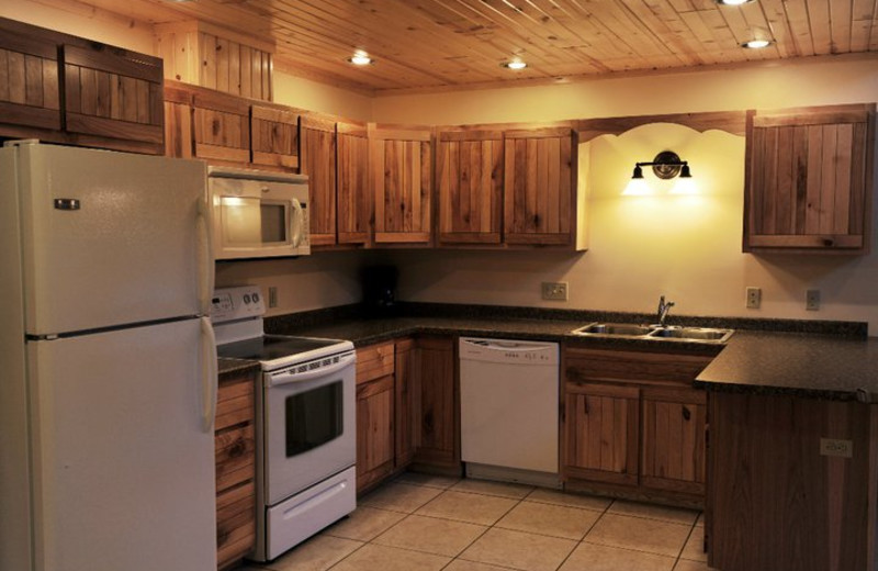 Cabin kitchen at Cedar Valley Resort.