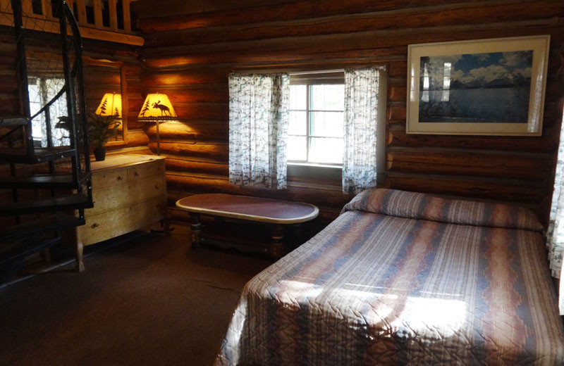 Cabin bedroom at North Shore Lodge & Resort.