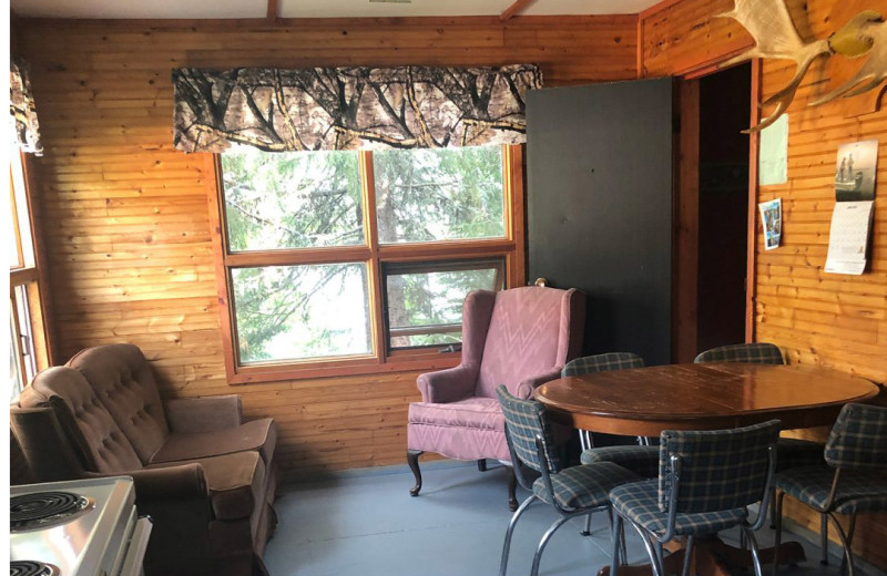 Cabin living room at Pakwash Lake Camp.