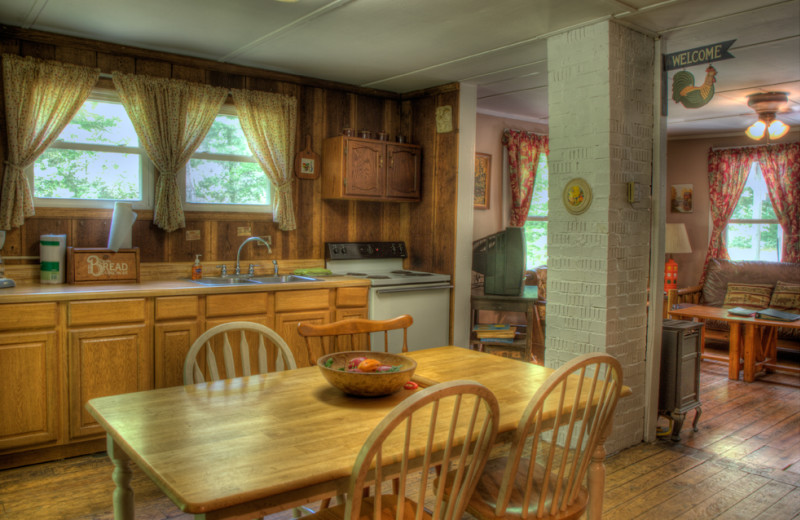 Rental kitchen at Hidden Creek Cabins.