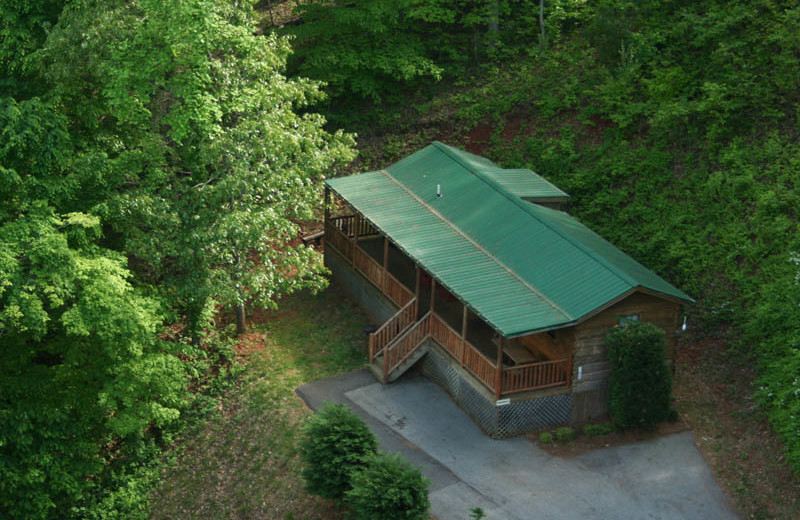 Aerial view of Big Bear Log Cabins.