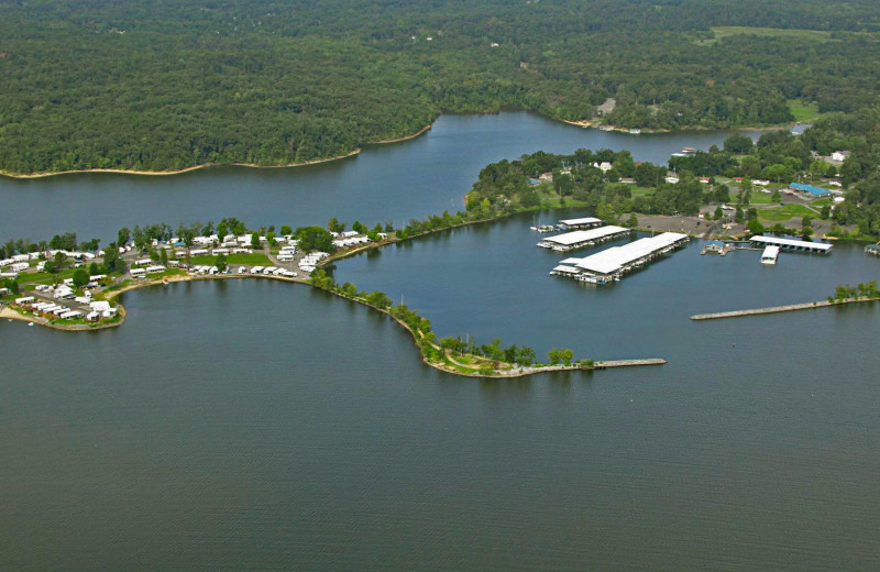 Aerial view of Moors Resort & Marina.