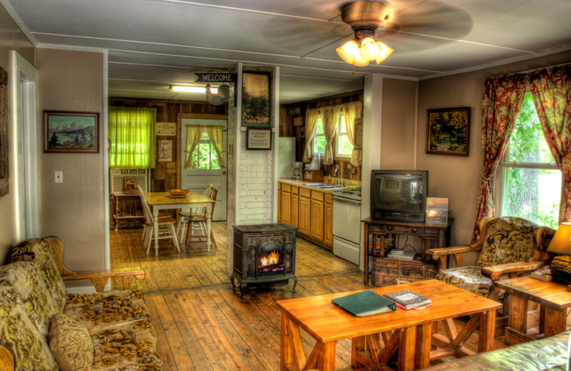 Rental living room at Hidden Creek Cabins.