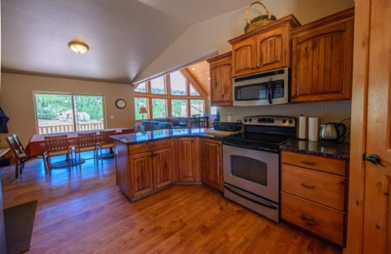 Rental kitchen at Family Time Vacation Rentals.