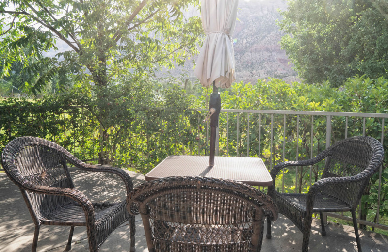 Guest balcony at Driftwood Lodge.