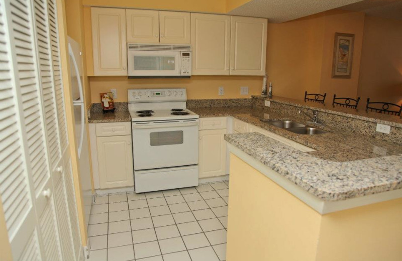 Vacation rental kitchen at Grande Shores Ocean Resort.