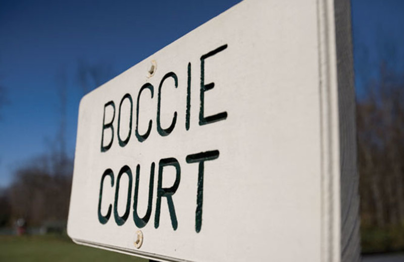 Sign for Boccie Court at Wyndham Vacation Resorts Shawnee Village.