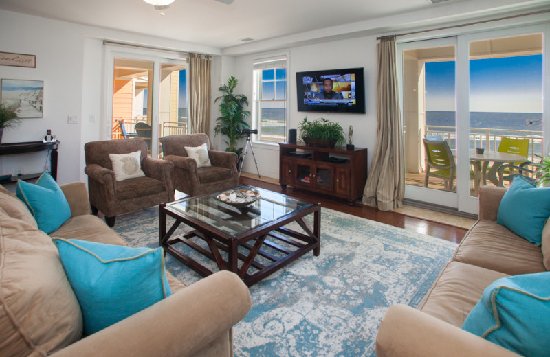 Rental living room at Sanctuary Vacation Rentals at Sandbridge.