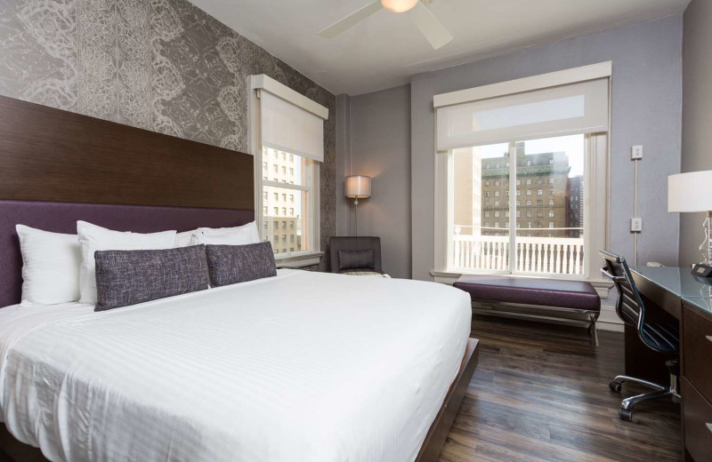 Guest room at The Cartwright, a Larkspur Hotel.