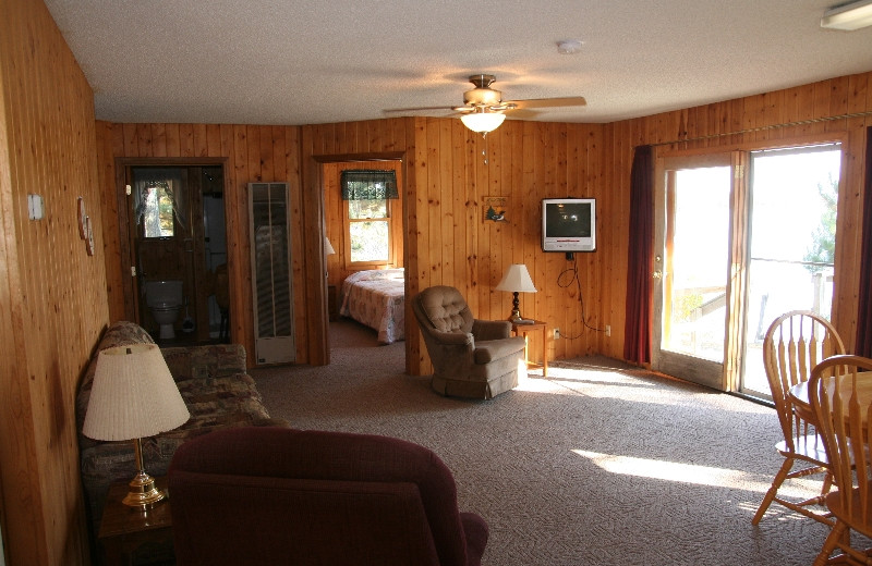 Cabin living room at Bay View Lodge.