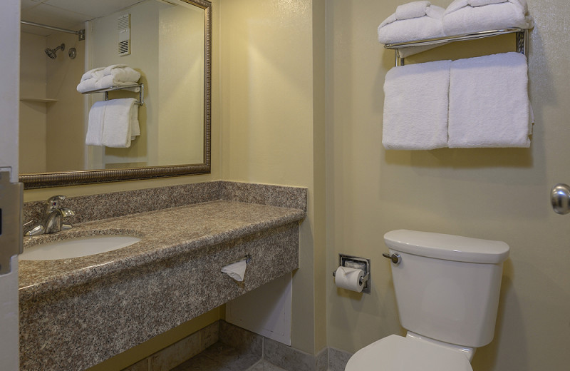 Guest bathroom at Clarion Resort Fontainebleau.