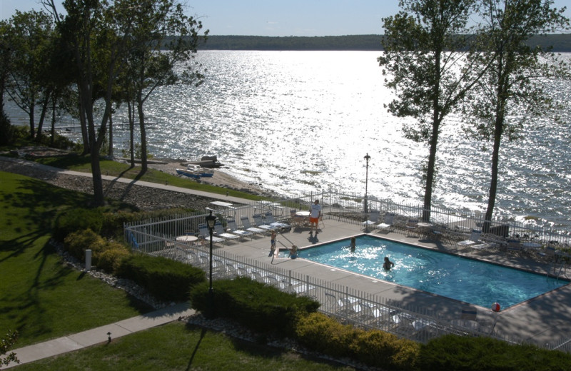 View of lake and pool at Westwood Shores Waterfront Resort.