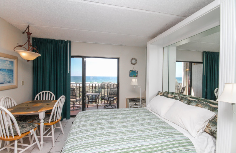 Guest room at Beacher's Lodge Oceanfront Suites.