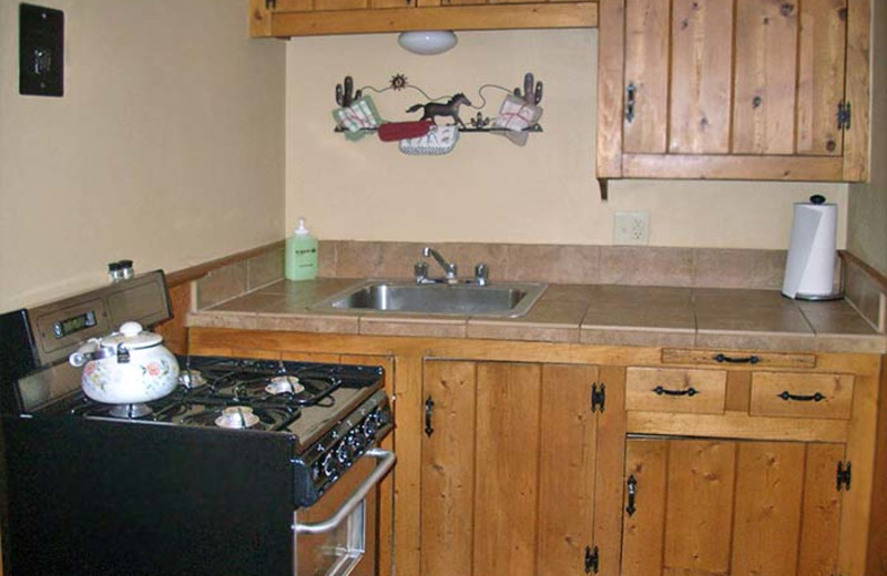 Cabin kitchen at O-Bar-O Cabins.